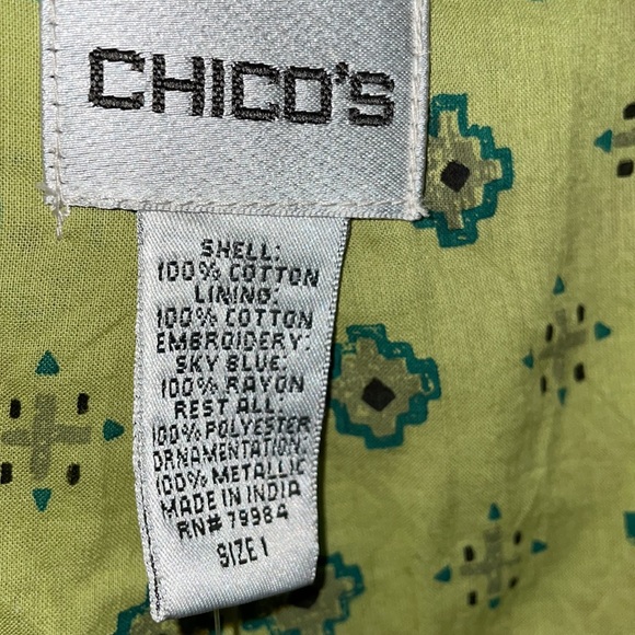Chico’s Lime Green Full Embroidered with Studded Accents Open Front Ja… - Picture 7 of 13